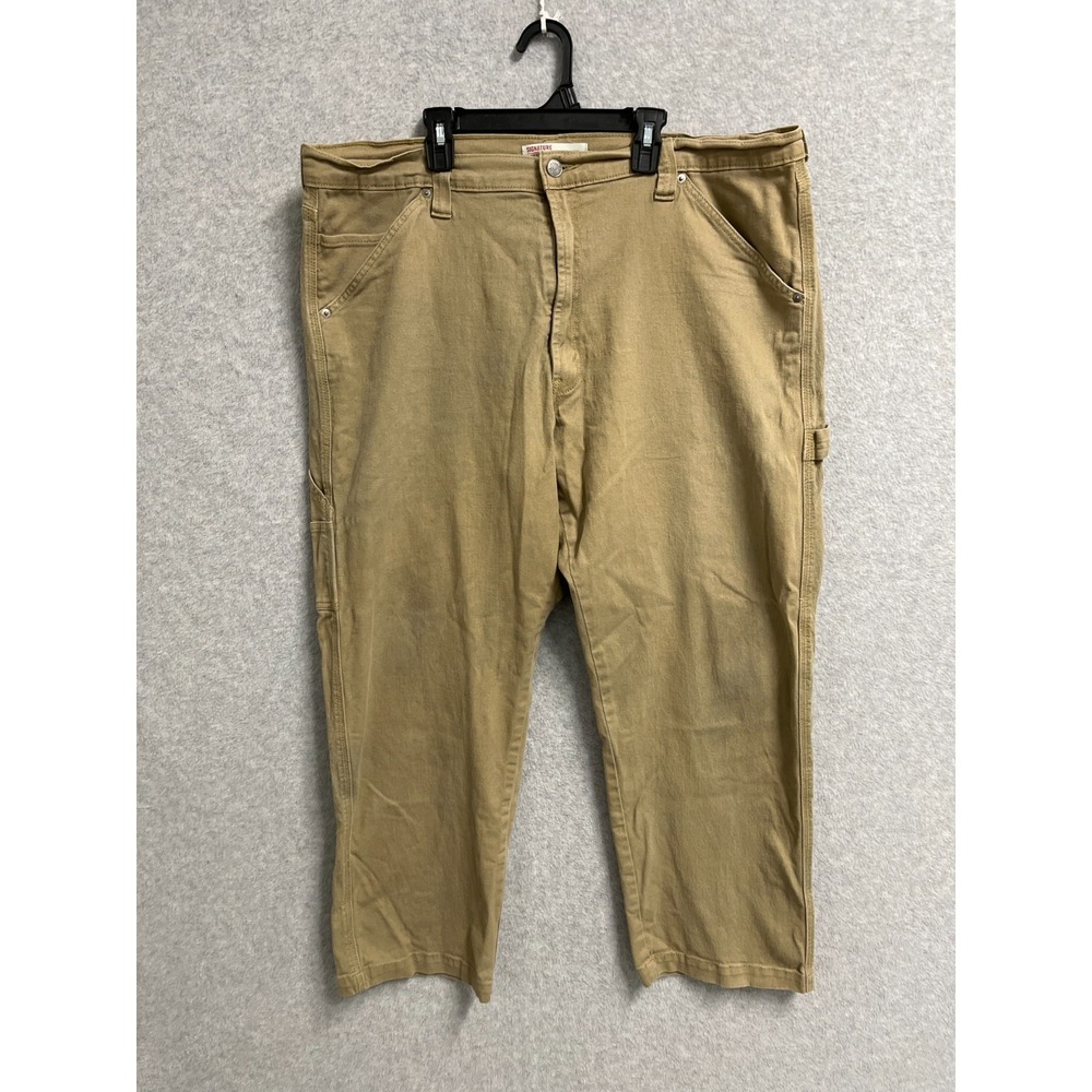 Signature Levi's Carpenter Pants Mens 40x30 Beige Cotton Stretch Logo Workwear